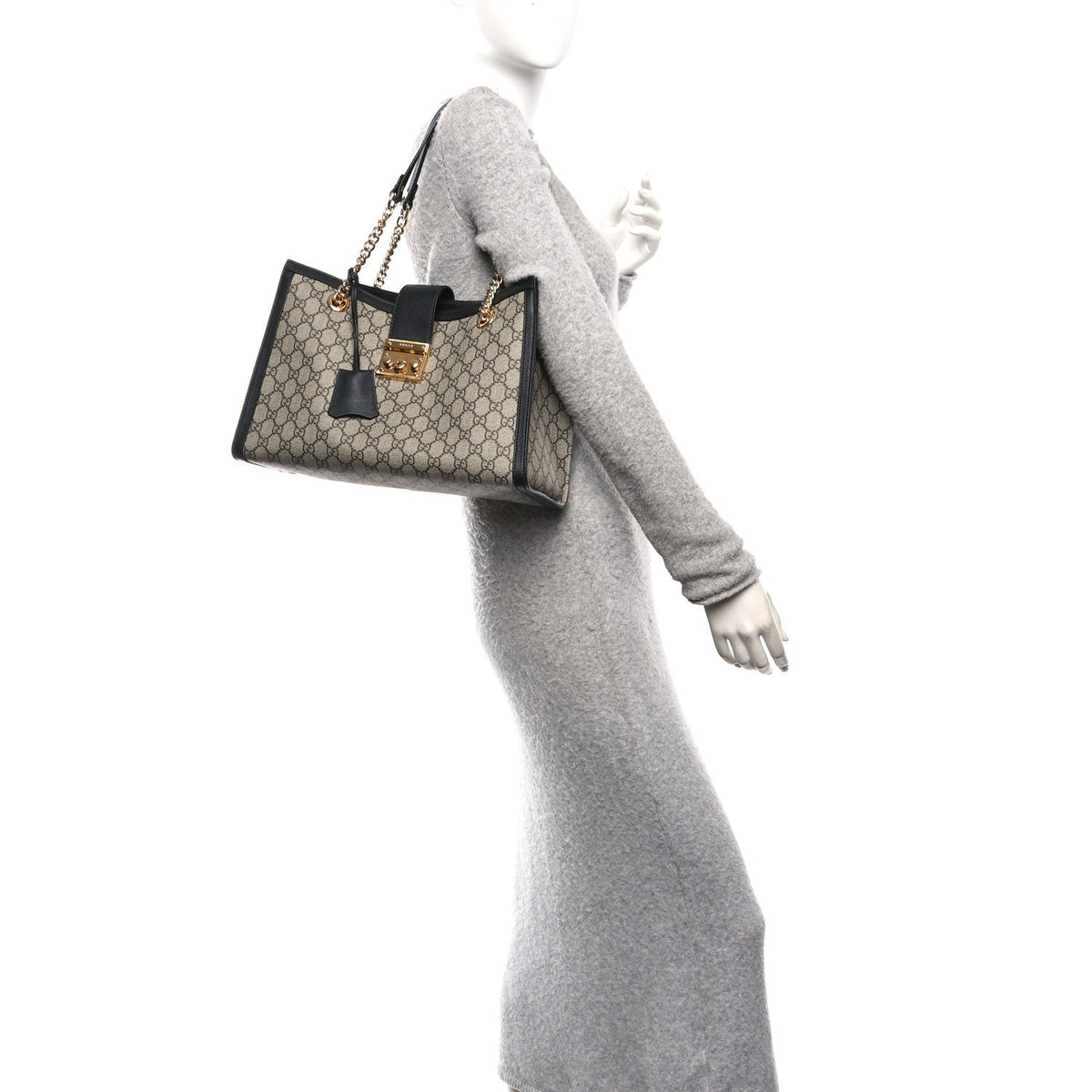 GG Supreme Monogram Medium Padlock Tote Black product image 2, provided for visual reference and product detail review