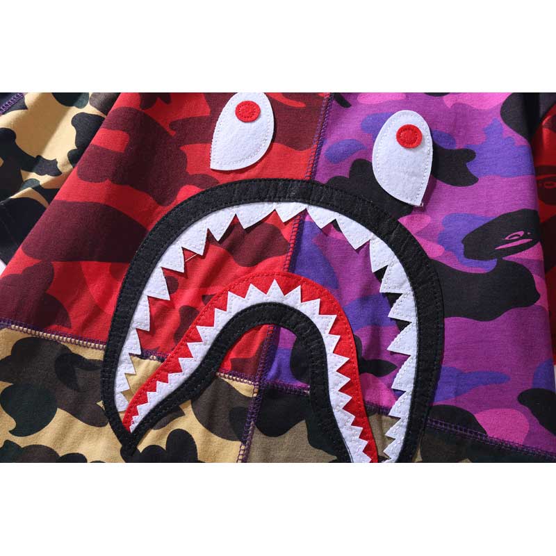Bape Bearbrick T-Shirt Summer Shark Camouflage Patchwork Stitching T-Shirt product image 3, provided for visual reference
