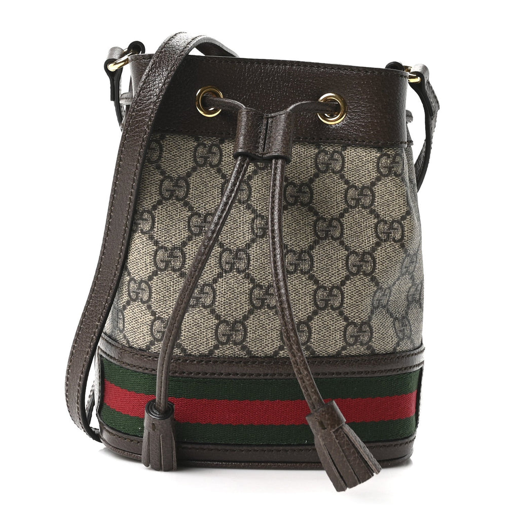 GG Supreme Monogram Web Mini Ophidia Bucket Bag Brown product image 1, provided for visual reference and product detail
