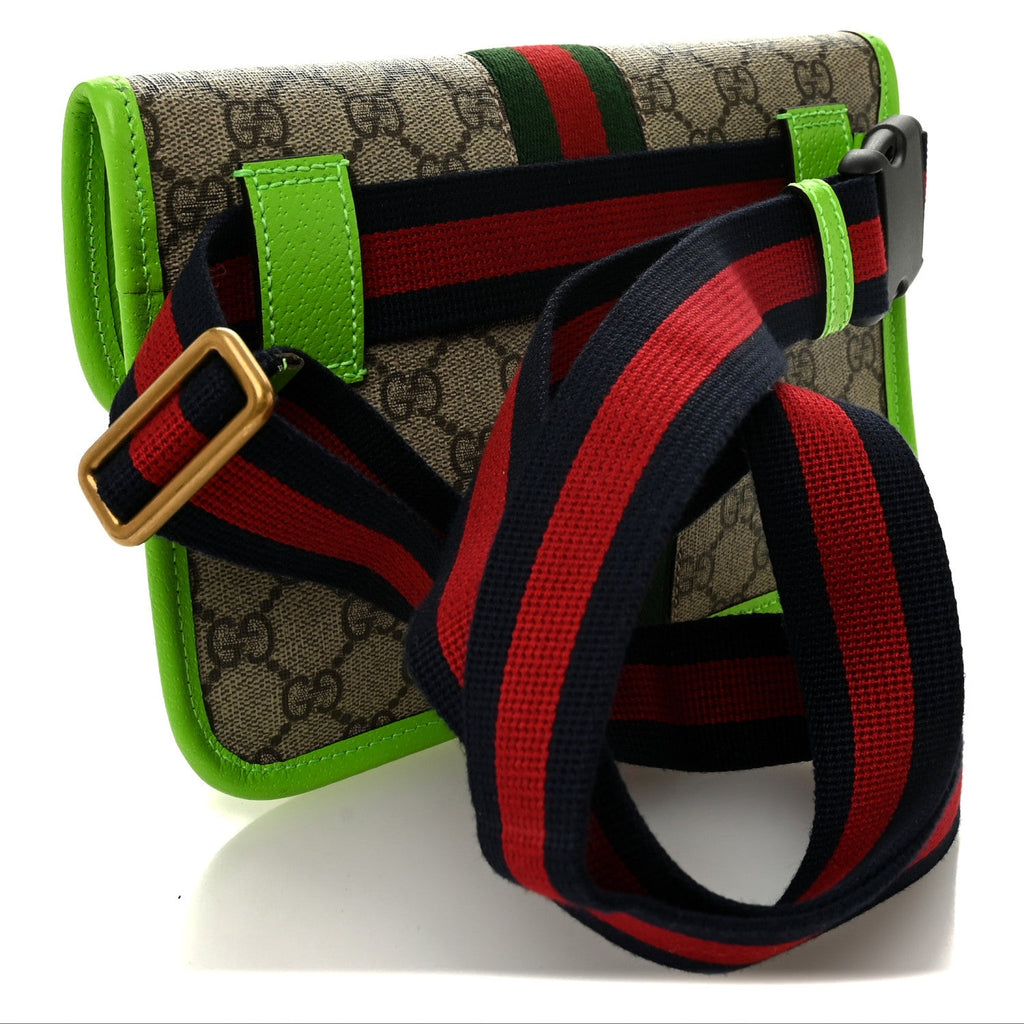 GG Supreme Monogram Web Small Ophidia Belt Bag Beige Ebony Electric Green product image 2, provided for visual reference and