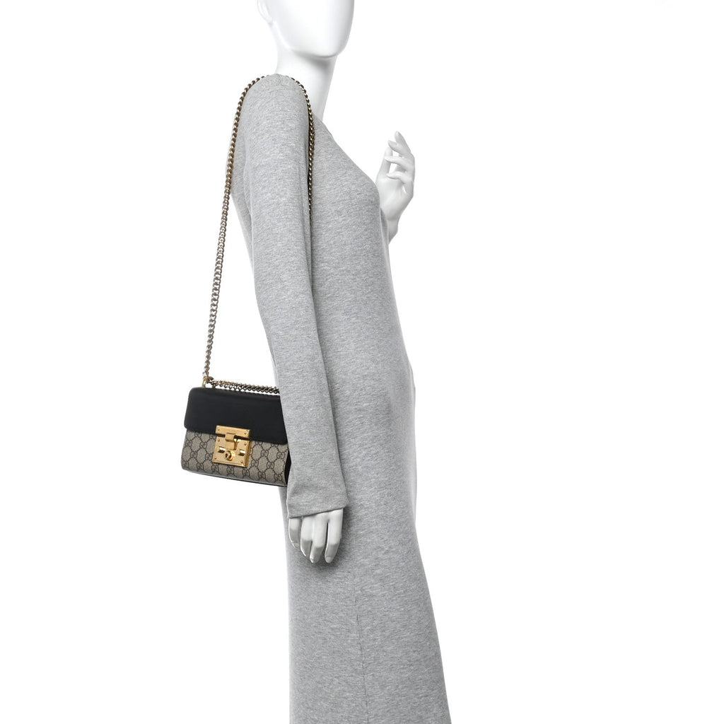 GG Supreme Monogram Calfskin Small Padlock Shoulder Bag Beige Black Cuir product image 2, provided for visual reference and
