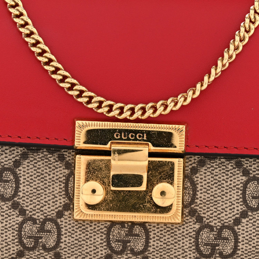 GG Supreme Monogram Moon Calfskin Padlock Continental Chain Wallet Beige Ebony Hibiscus Red New Rosette product image 11,