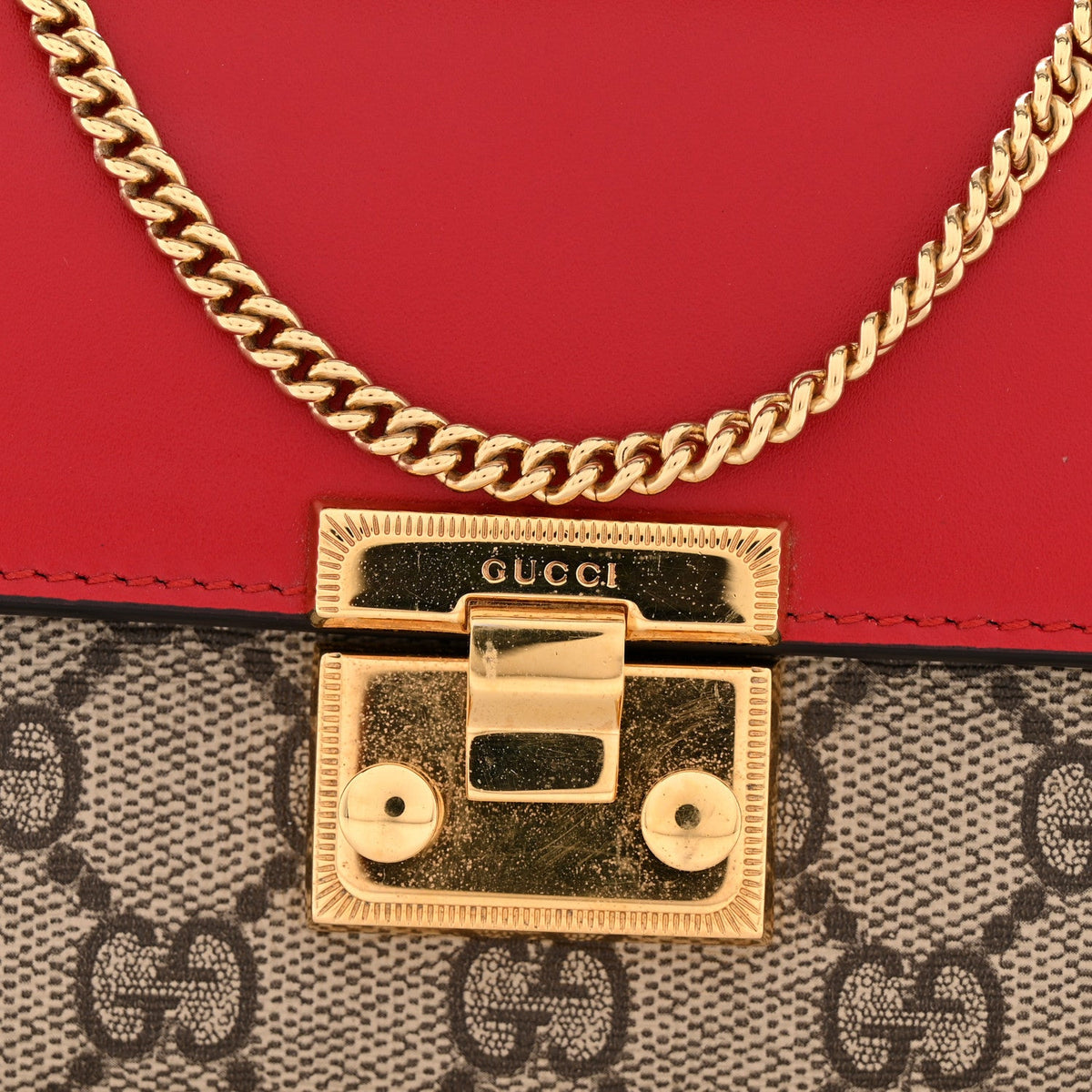 GG Supreme Monogram Moon Calfskin Padlock Continental Chain Wallet Beige Ebony Hibiscus Red New Rosette product image 11,