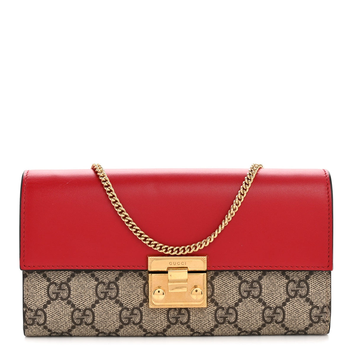 GG Supreme Monogram Moon Calfskin Padlock Continental Chain Wallet Beige Ebony Hibiscus Red New Rosette product image 1,