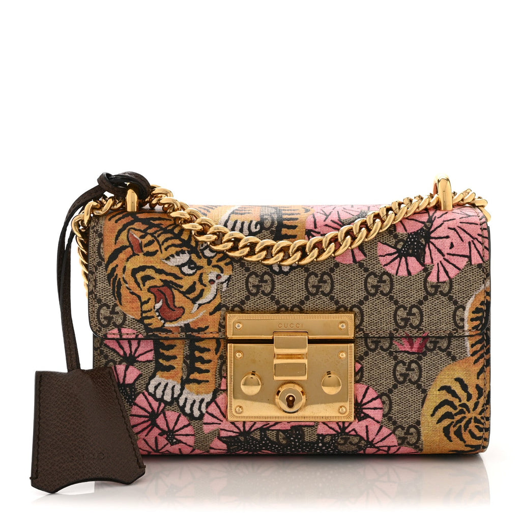GG Supreme Monogram Bengal Small Padlock Shoulder Bag Beige Pink product image 1, provided for visual reference and product