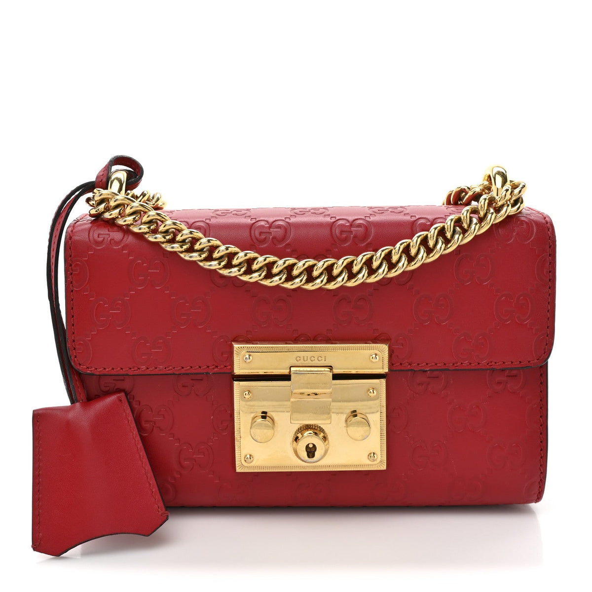 Guccissima Small Padlock Shoulder Bag Hibiscus Red product image 1, provided for visual reference and product detail review