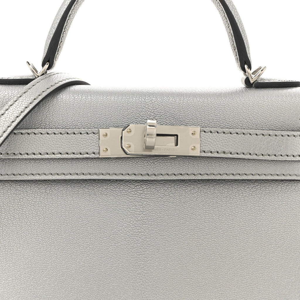 Metallic Chevre Chamkilight Mini Kelly Sellier 20 Argent product image 7, provided for visual reference and product detail