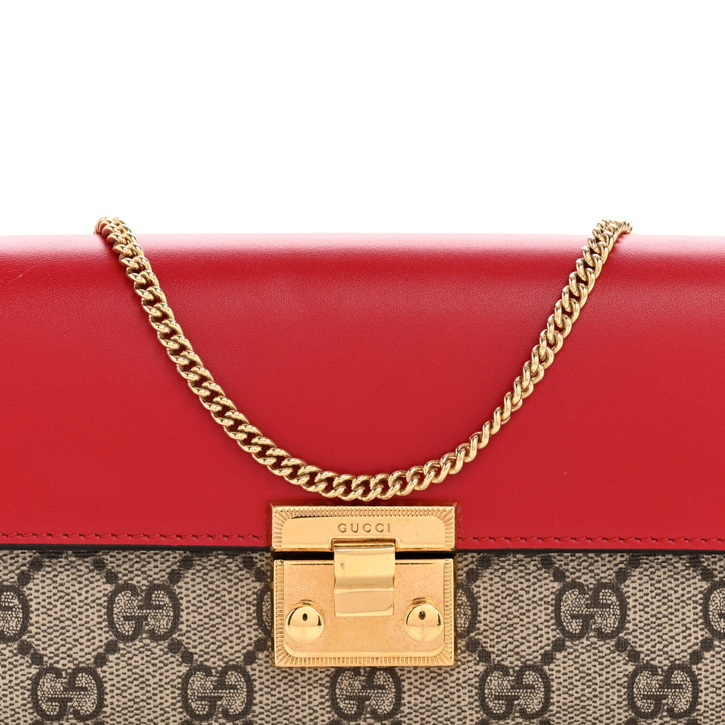 GG Supreme Monogram Moon Calfskin Padlock Continental Chain Wallet Beige Ebony Hibiscus Red New Rosette product image 8,