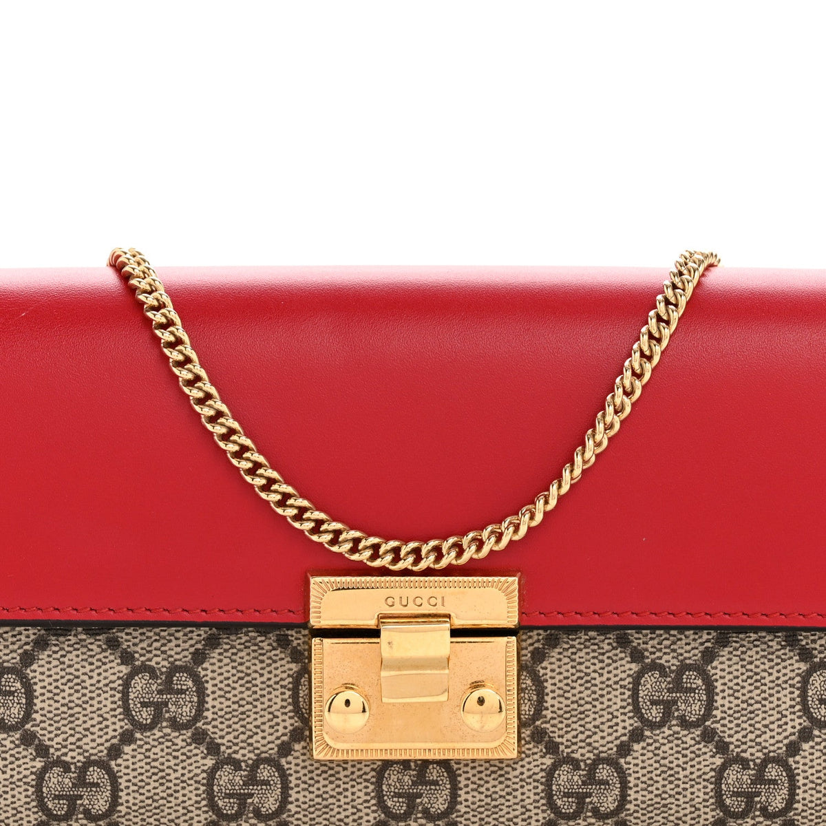 GG Supreme Monogram Moon Calfskin Padlock Continental Chain Wallet Beige Ebony Hibiscus Red New Rosette product image 8,