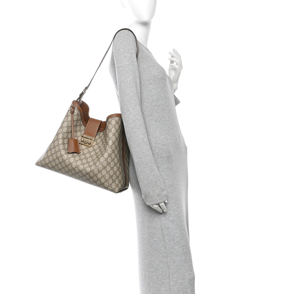 GG Icon Monogram Padlock Shoulder Bag Beige Dark Brown product image 2, provided for visual reference and product detail