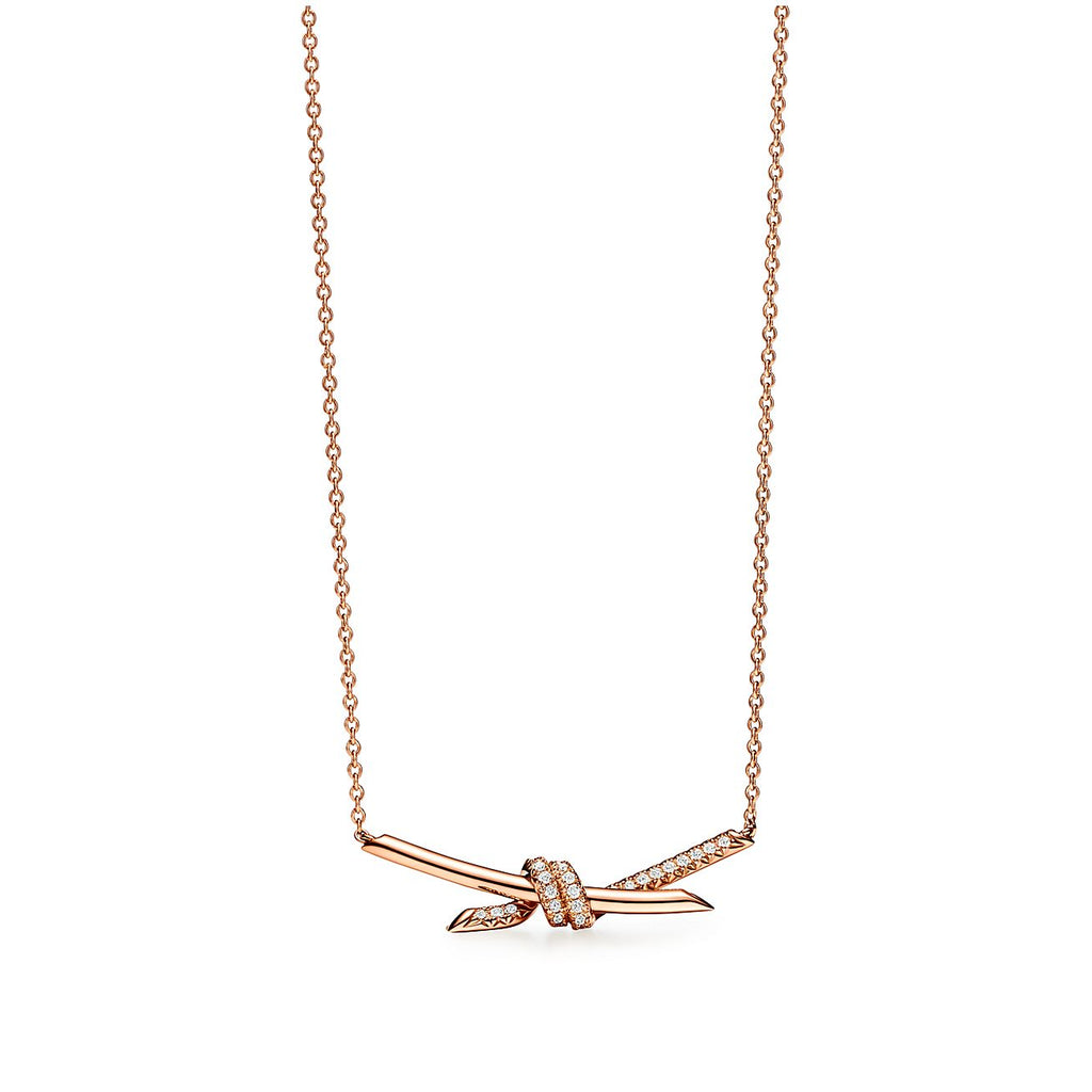 Tiffany Knot Pendant Diamond 18K Gold Necklace product image 1, provided for visual reference and product detail review