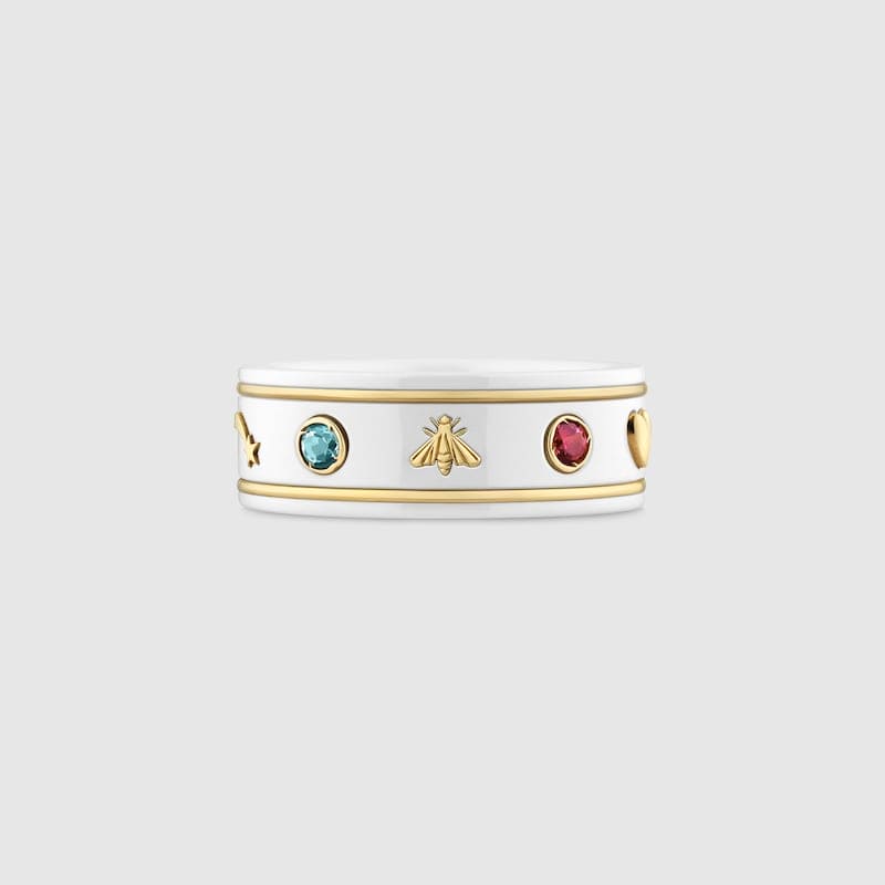 Gucci Double Icon With Gemstones White Zirconia 18K Gold Ring product image 2, provided for visual reference and product