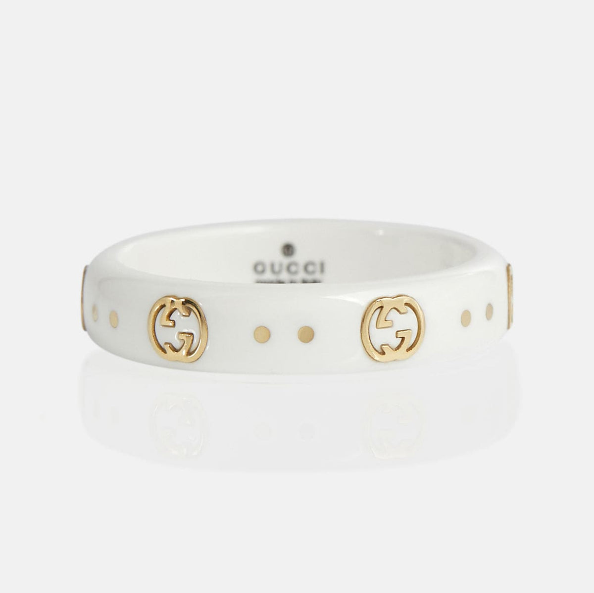 Gucci Double Icon White Zirconia 18K Gold Ring product image 1, provided for visual reference and product detail review