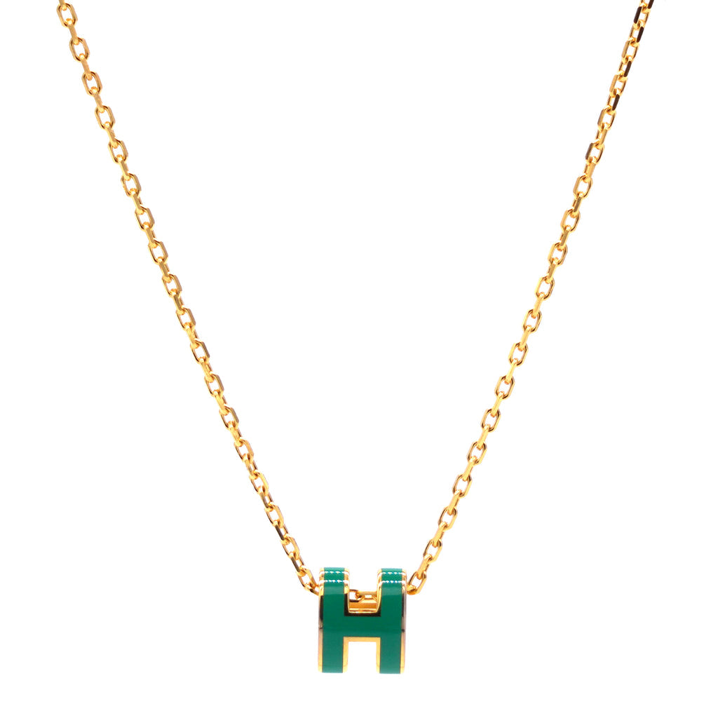 Hermes Mini Pop Green 18K Gold Necklace product image 1, provided for visual reference and product detail review