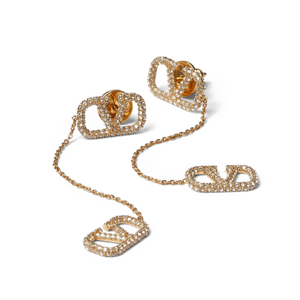 Valentino Crystal Valentino Signature 18K Gold Earrings product image 1, provided for visual reference and product detail