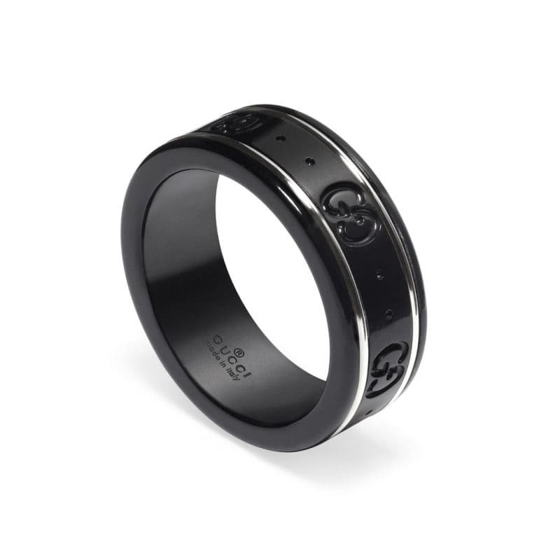 Gucci Double Icon Black Corundum 18K Gold Ring product image 1, provided for visual reference and product detail review