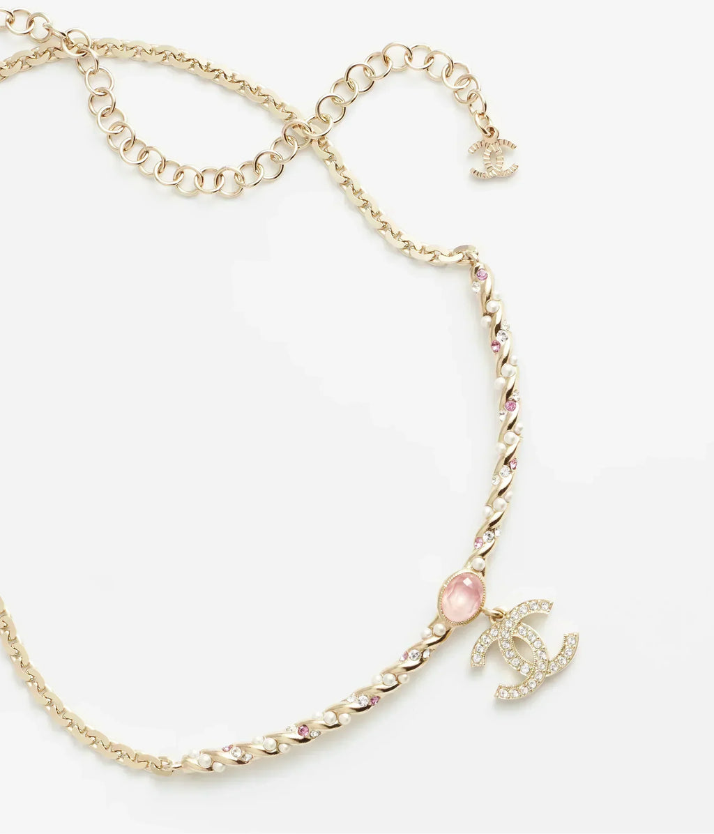 Chanel Pink Crystal 18K Gold Necklace product image 2, provided for visual reference and product detail review