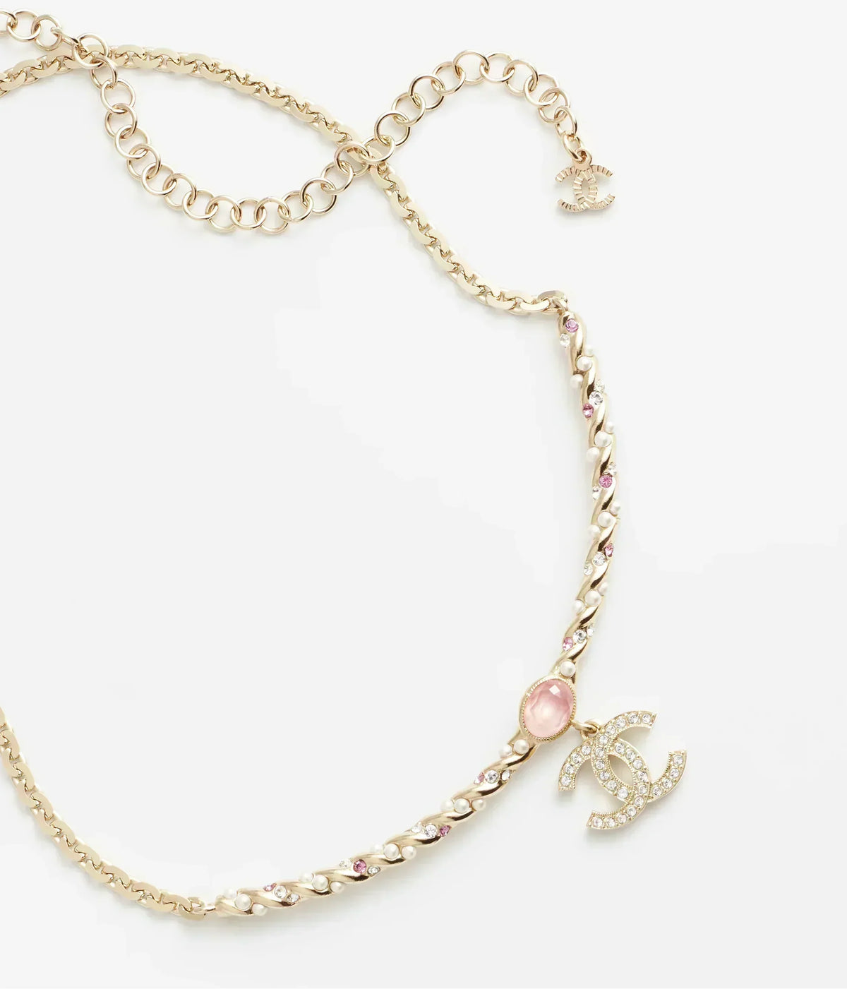 Chanel Pink Crystal 18K Gold Necklace product image 2, provided for visual reference and product detail review