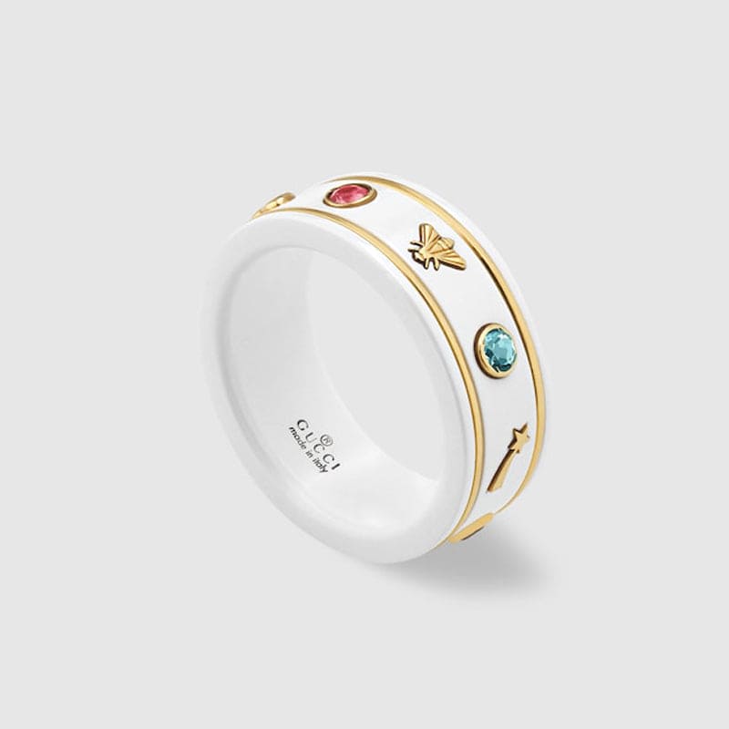 Gucci Double Icon With Gemstones White Zirconia 18K Gold Ring product image 1, provided for visual reference and product