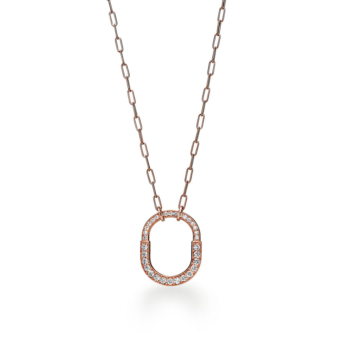 Tiffany Lock Pendant Pave Diamonds 18K Gold Necklace product image 1, provided for visual reference and product detail review