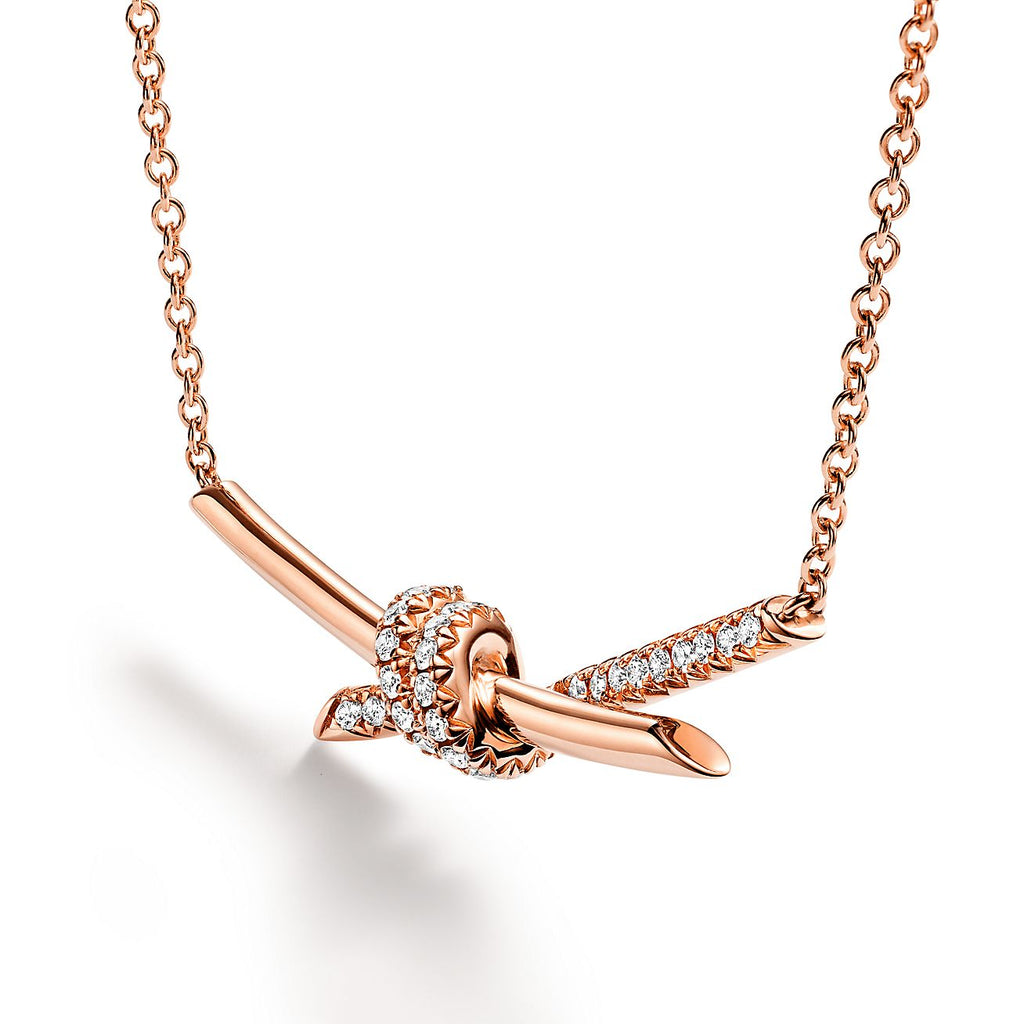 Tiffany Knot Pendant Diamond 18K Gold Necklace product image 3, provided for visual reference and product detail review