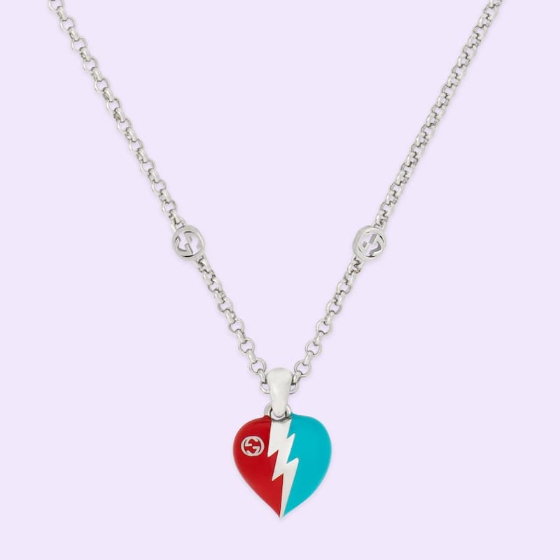 Double Gucci Interlocking Gucci Heart Lightning Charm Necklace product image 1, provided for visual reference and product