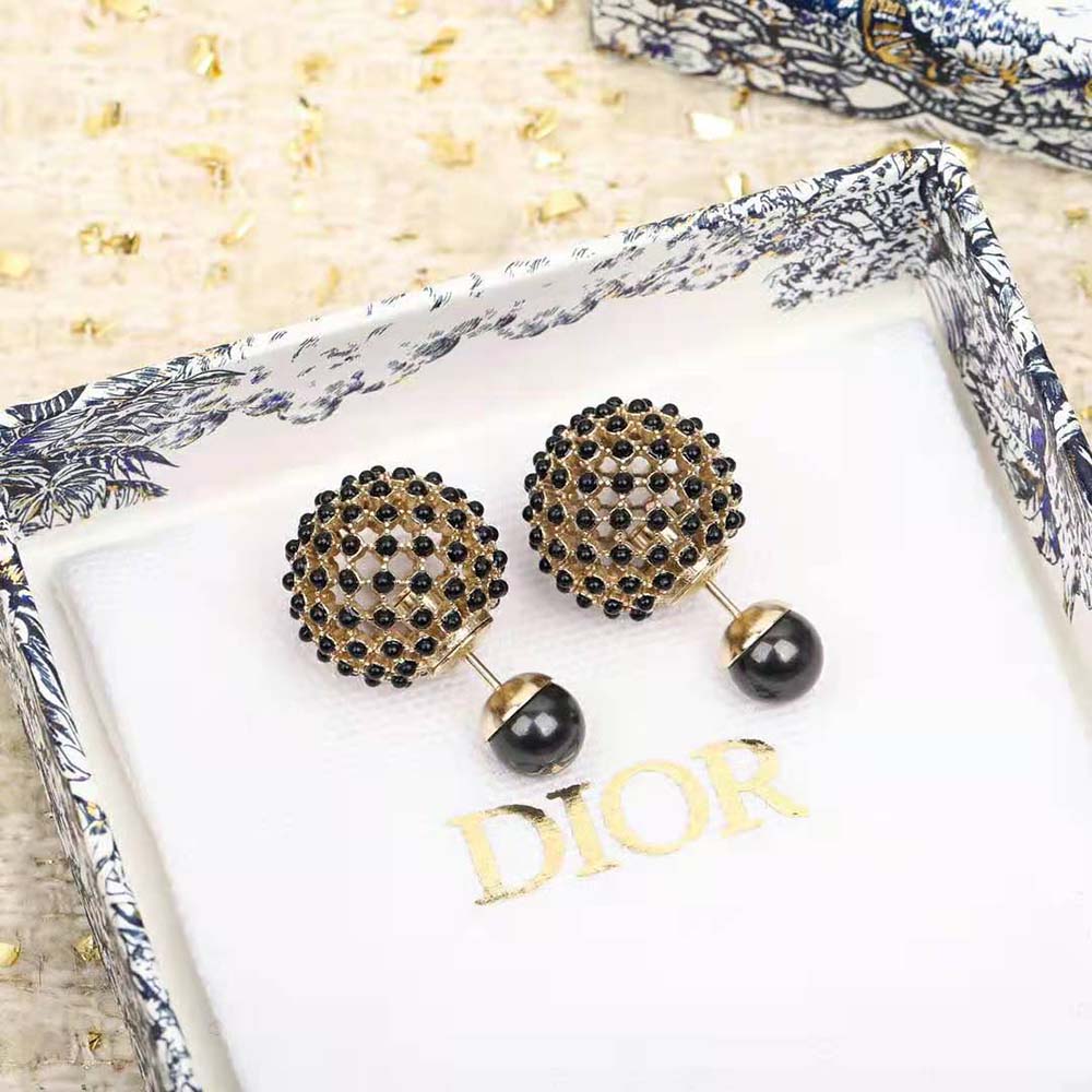 Dior Tribales Black Stone-Effect Resin Pearls 18K Gold Earrings product image 3, provided for visual reference and product