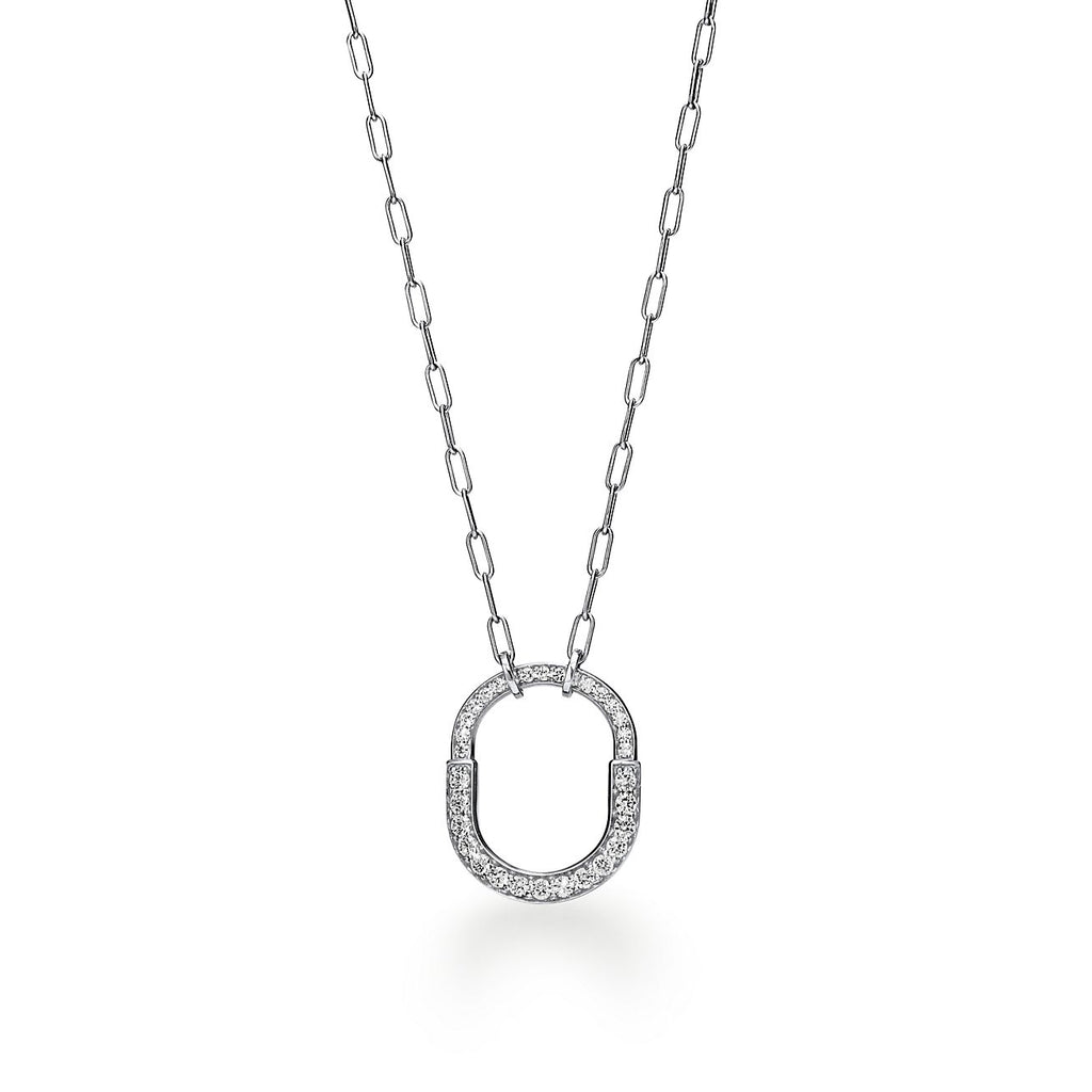 Tiffany Lock Pendant Pave Diamonds 18K Gold Necklace product image 1, provided for visual reference and product detail review