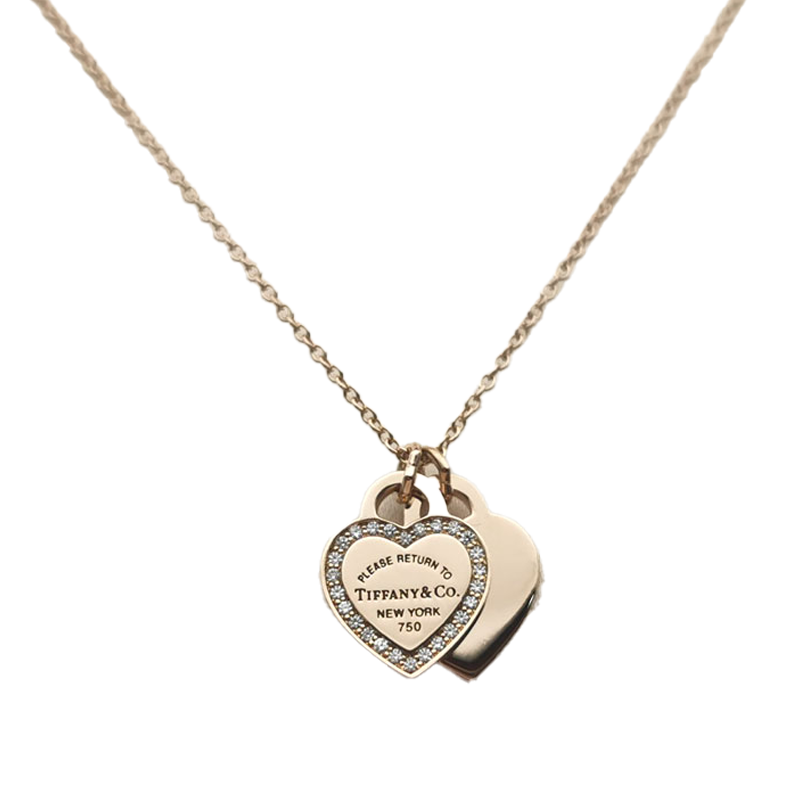 Tiffany Red Double Heart Diamond 18K Gold Necklace product image 1, provided for visual reference and product detail review