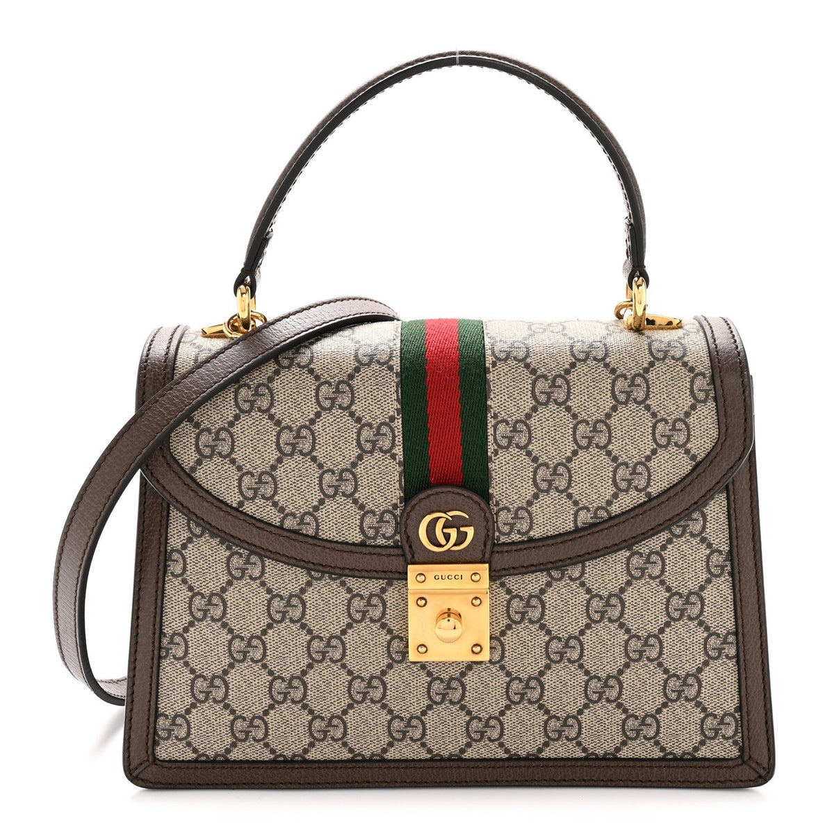 GG Supreme Monogram Textured Dollar Calfskin Web Small Ophidia Padlock Top Handle Bag Beige Ebony New Acero product image 1,