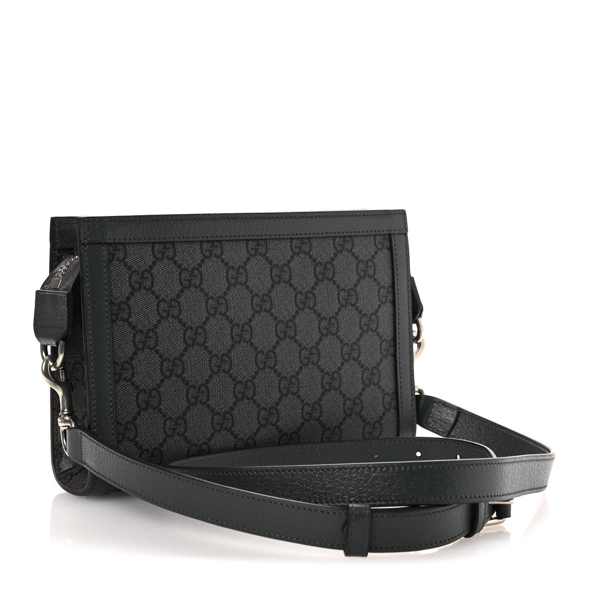 GG Supreme Monogram Textured Dollar Calfskin Web Small Ophidia Shoulder Bag Grey Black Graphite Grey product image 3,