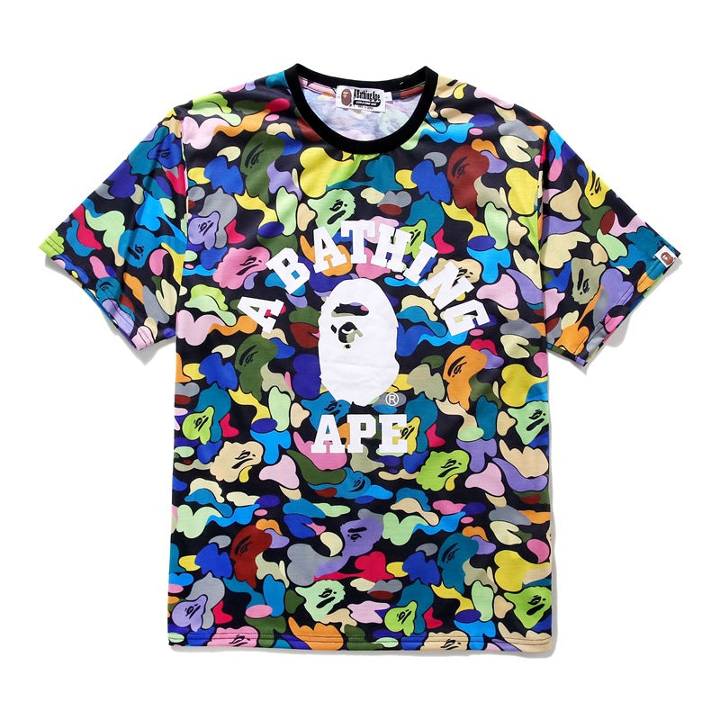 Bape Bearbrick T-Shirt Cartoon Printed Color T-Shirt Casual Loose Men And Women Same Style product image 2, provided for