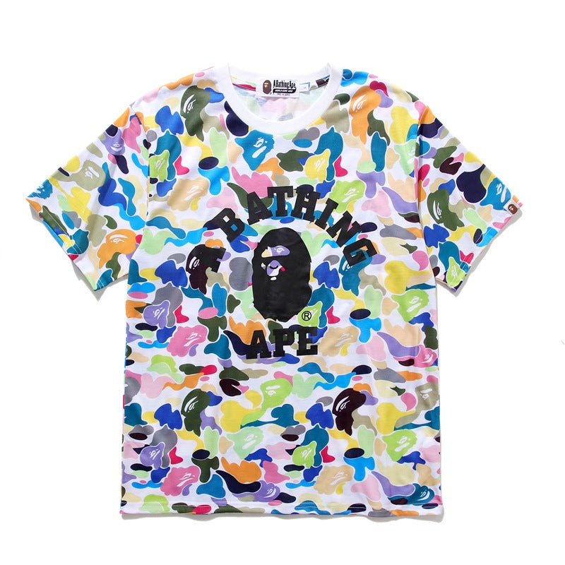Bape Bearbrick T-Shirt Cartoon Printed Color T-Shirt Casual Loose Men And Women Same Style product image 1, provided for