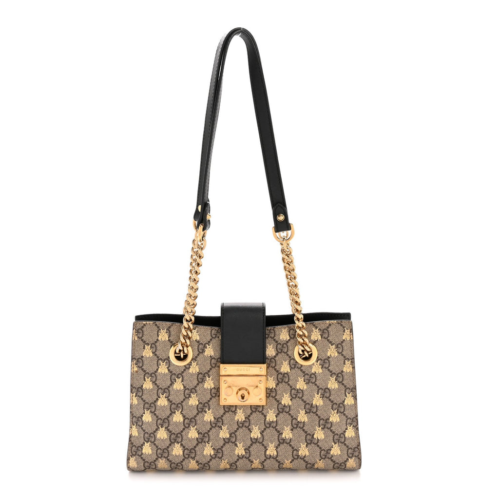 GG Supreme Monogram Bees Small Padlock Tote Beige Oro Black product image 1, provided for visual reference and product