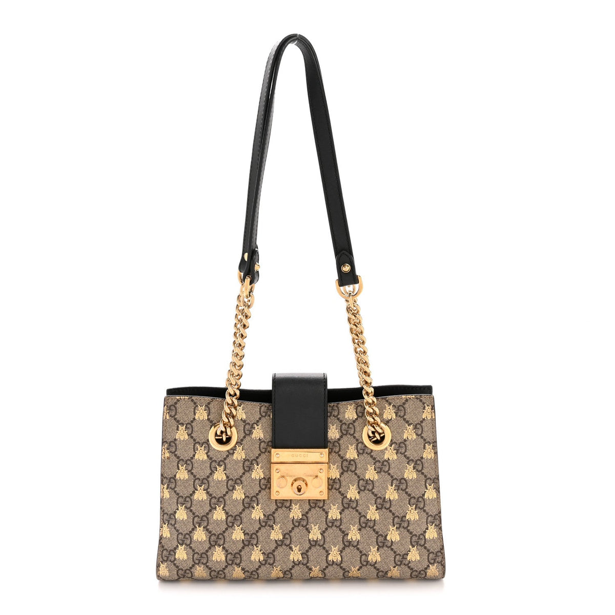 GG Supreme Monogram Bees Small Padlock Tote Beige Oro Black product image 1, provided for visual reference and product