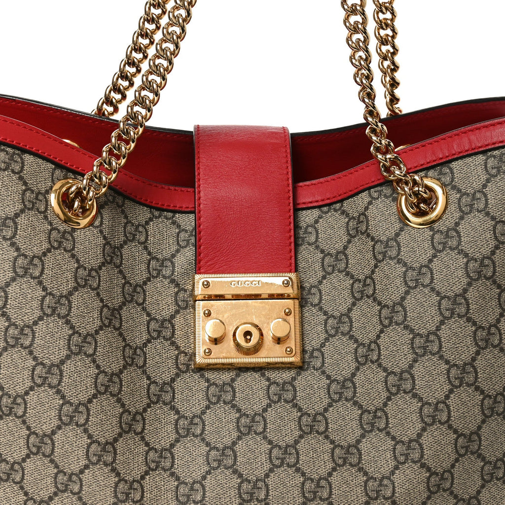 GG Supreme Monogram Medium Padlock Tote Hibiscus Red product image 8, provided for visual reference and product detail review