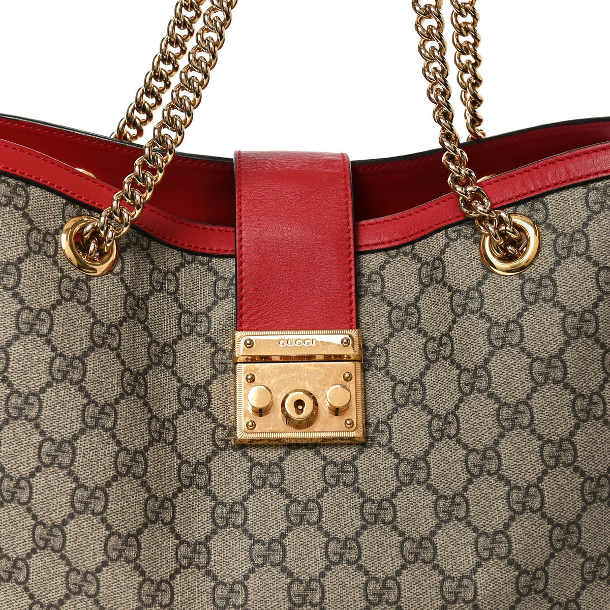 GG Supreme Monogram Medium Padlock Tote Hibiscus Red product image 8, provided for visual reference and product detail review