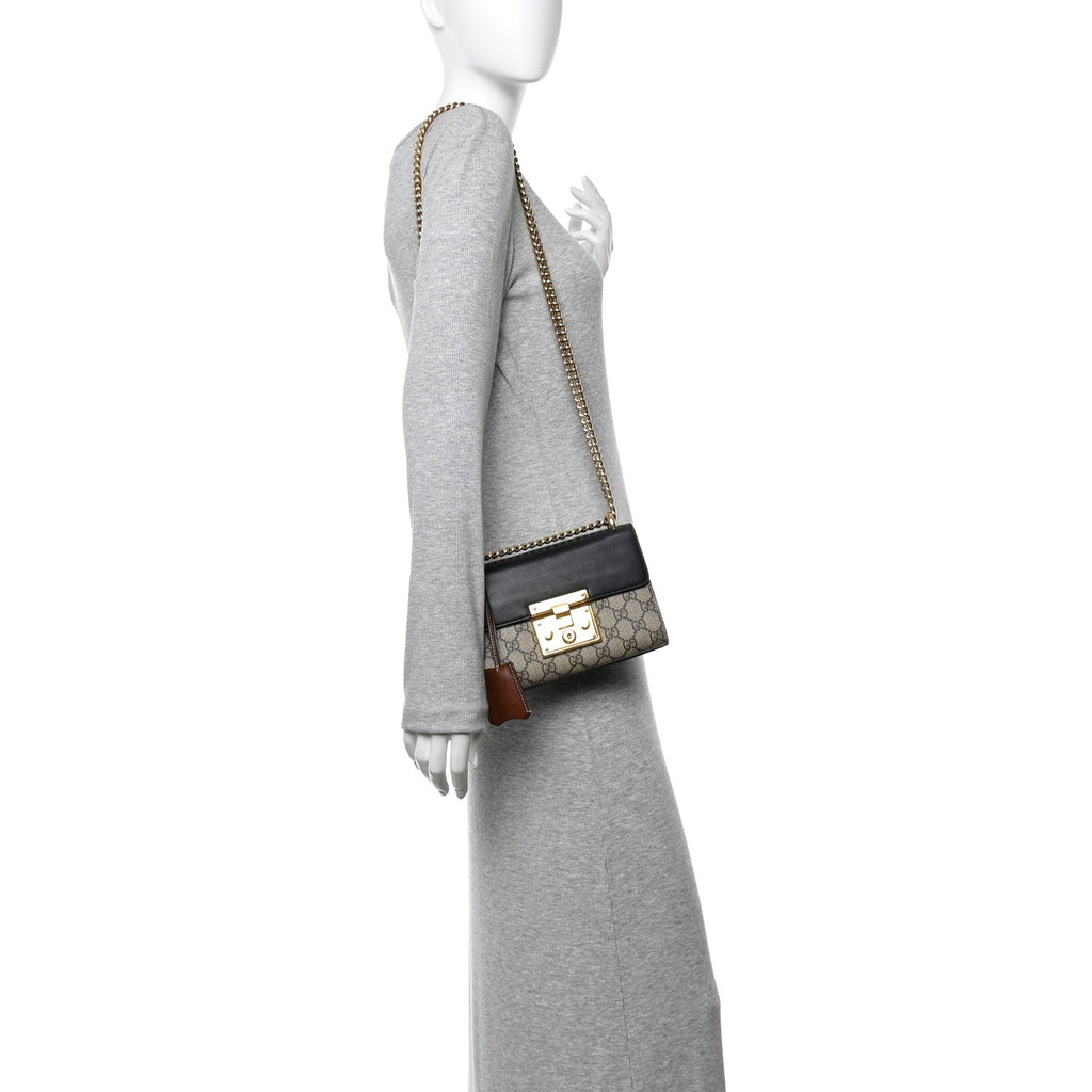 GG Supreme Monogram Calfskin Small Padlock Shoulder Bag Beige Black Cuir product image 2, provided for visual reference and