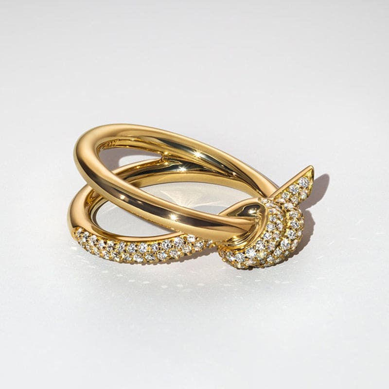 Knot Double Row Diamonds 18K Yellow Gold Ring product image 2, provided for visual reference and product detail review
