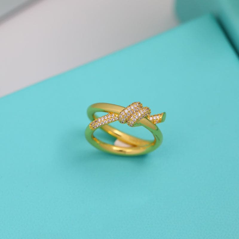 Knot Double Row Diamonds 18K Yellow Gold Ring product image 4, provided for visual reference and product detail review