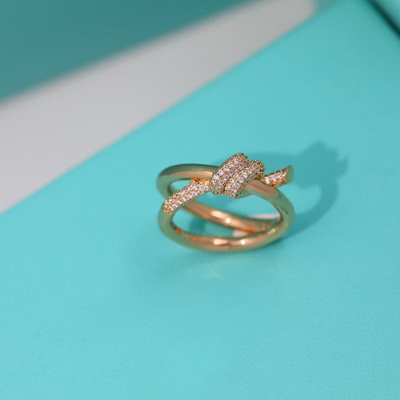 Tiffany Knot Double Row Diamonds 18K Rose Gold Ring product image 2, provided for visual reference and product detail review
