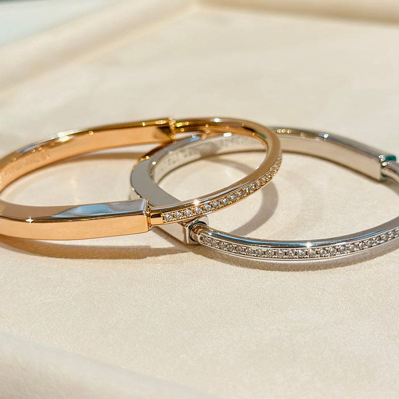Tiffany Lock Bangle Half Pave Diamonds 18K Gold Bracelet product image 9, provided for visual reference and product detail