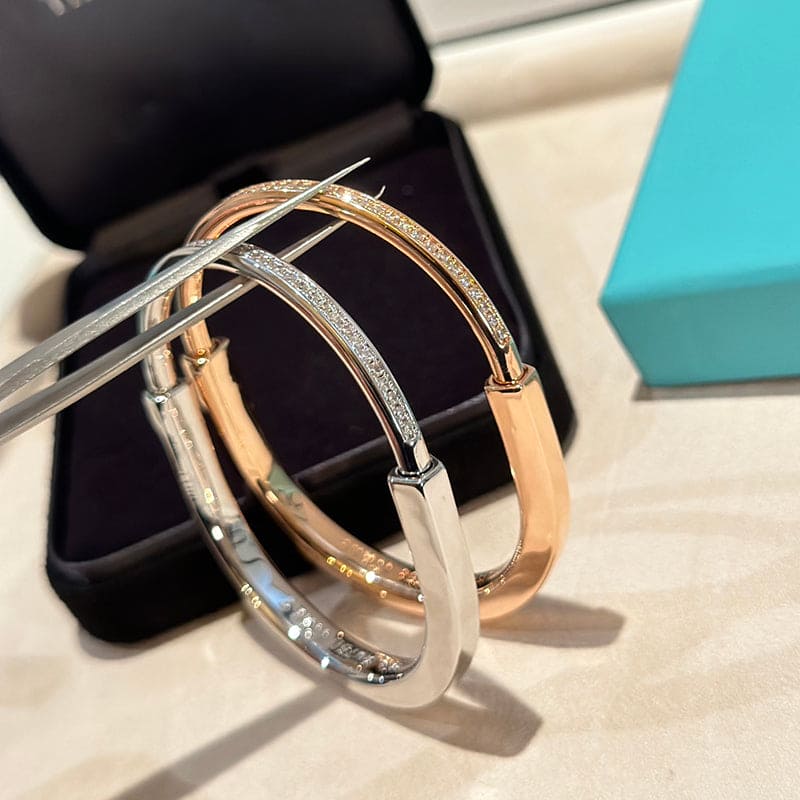 Tiffany Lock Bangle Half Pave Diamonds 18K Gold Bracelet product image 10, provided for visual reference and product detail