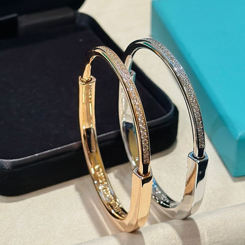 Tiffany Lock Bangle Half Pave Diamonds 18K Gold Bracelet product image 4, provided for visual reference and product detail