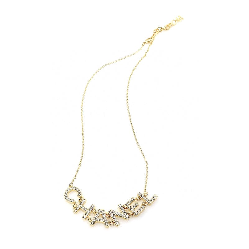 Chanel Crystal 90's Icon Logo 18K Gold Necklace product image 5, provided for visual reference and product detail review