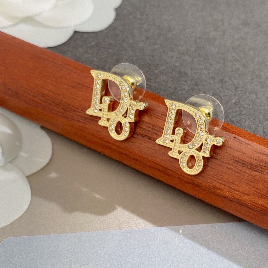 Dior Rhinestone Vintage 18K Gold Earrings product image 3, provided for visual reference and product detail review