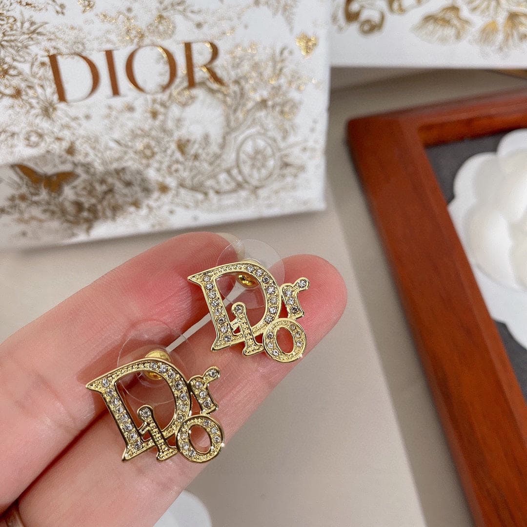 Dior Rhinestone Vintage 18K Gold Earrings product image 5, provided for visual reference and product detail review