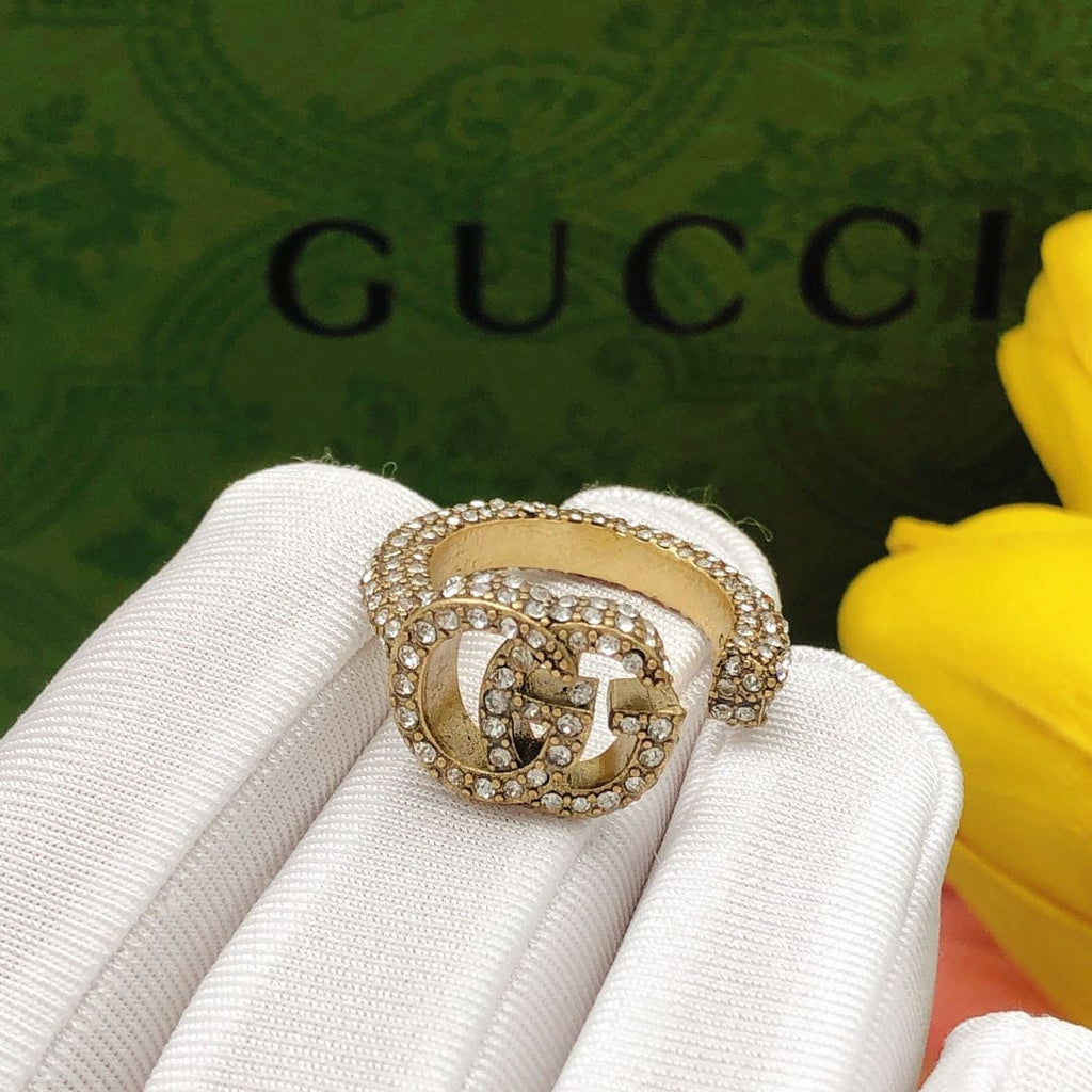 Gucci Double Crystal 18K Gold Ring product image 4, provided for visual reference and product detail review
