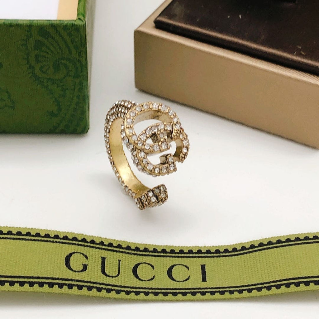 Gucci Double Crystal 18K Gold Ring product image 2, provided for visual reference and product detail review