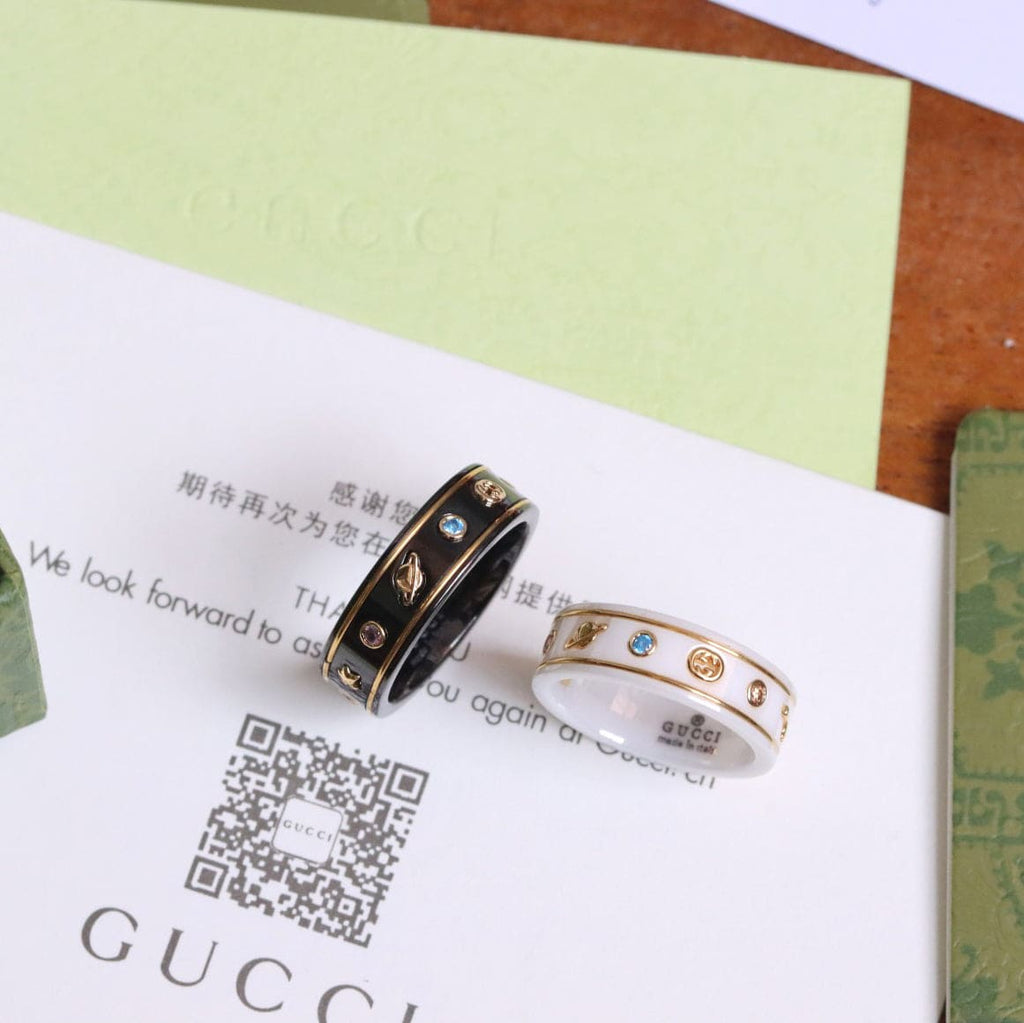 Gucci Double Icon With Gemstones White Zirconia 18K Gold Ring product image 6, provided for visual reference and product